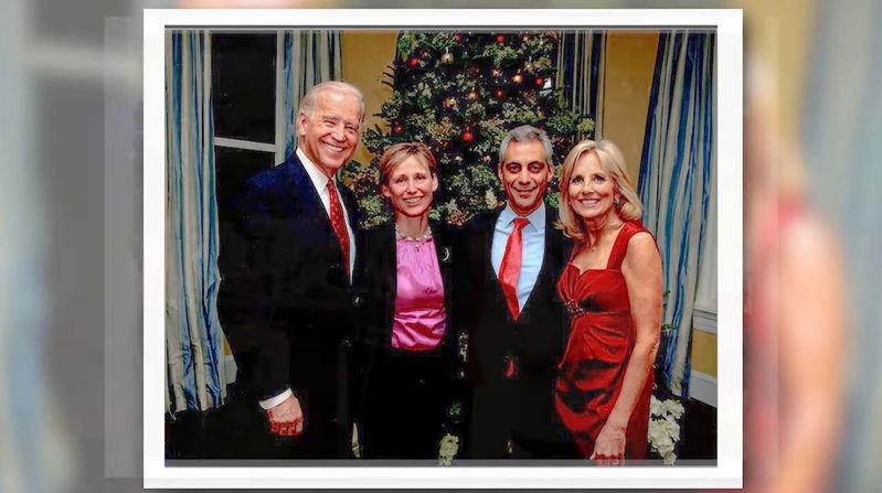 New U.S. Ambassador to Japan Rahm Emanuel, second right, and U.S. President Joe Biden, left, in a screen grab from a video released on the U.S. Embassy’s website