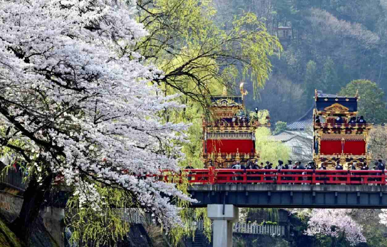 UNESCOrecognized Takayama Spring Festival sees floats under cherry