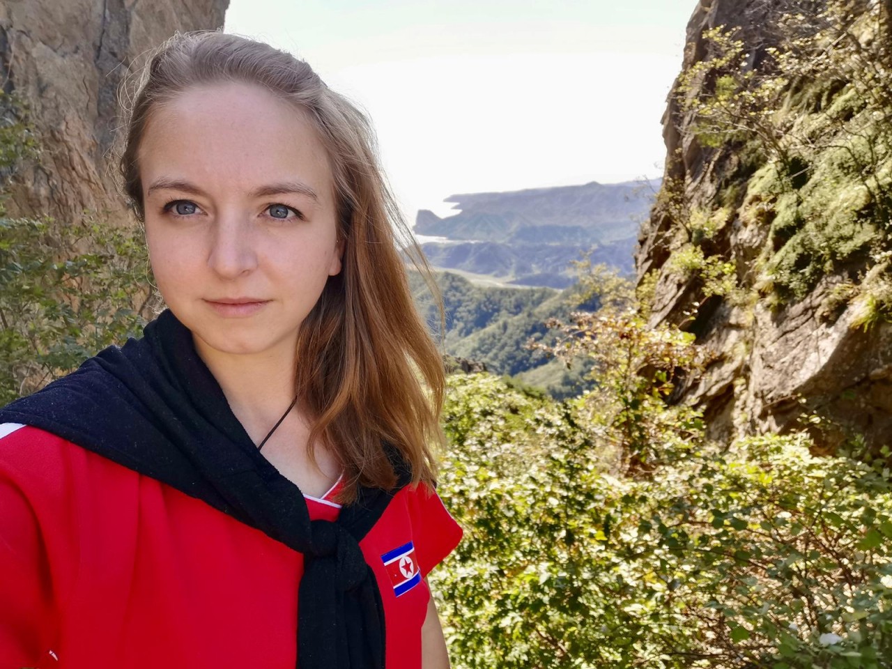 British traveler Zoe Stephens takes a selfie while hiking at Chilbosan in North Korea’s North Hamgyong Province in summer 2019. PHOTO: CONTRIBUTED/THE KOREA HERALD