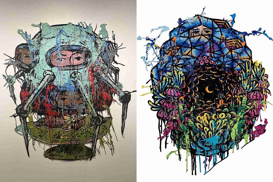 Indonesian artist Eko Nugroho’s embroidered paintings which explore politics, social issues on display in Shibuya