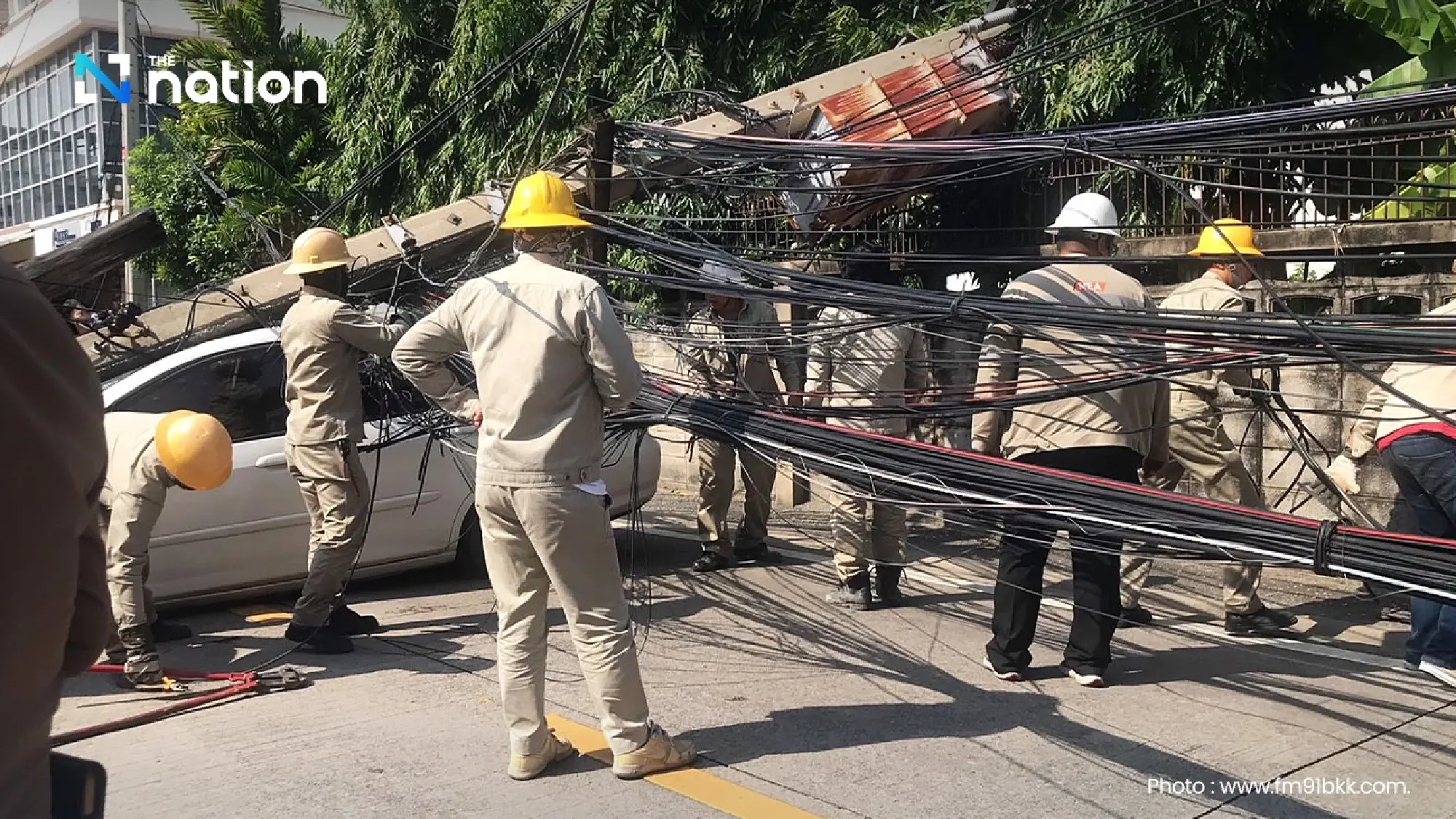 Car crash in Bangkok knocks down 12 posts