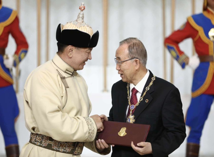 The "Genghis Khan" Medal Awarded to former UN secretary-general Ban Ki-moon
