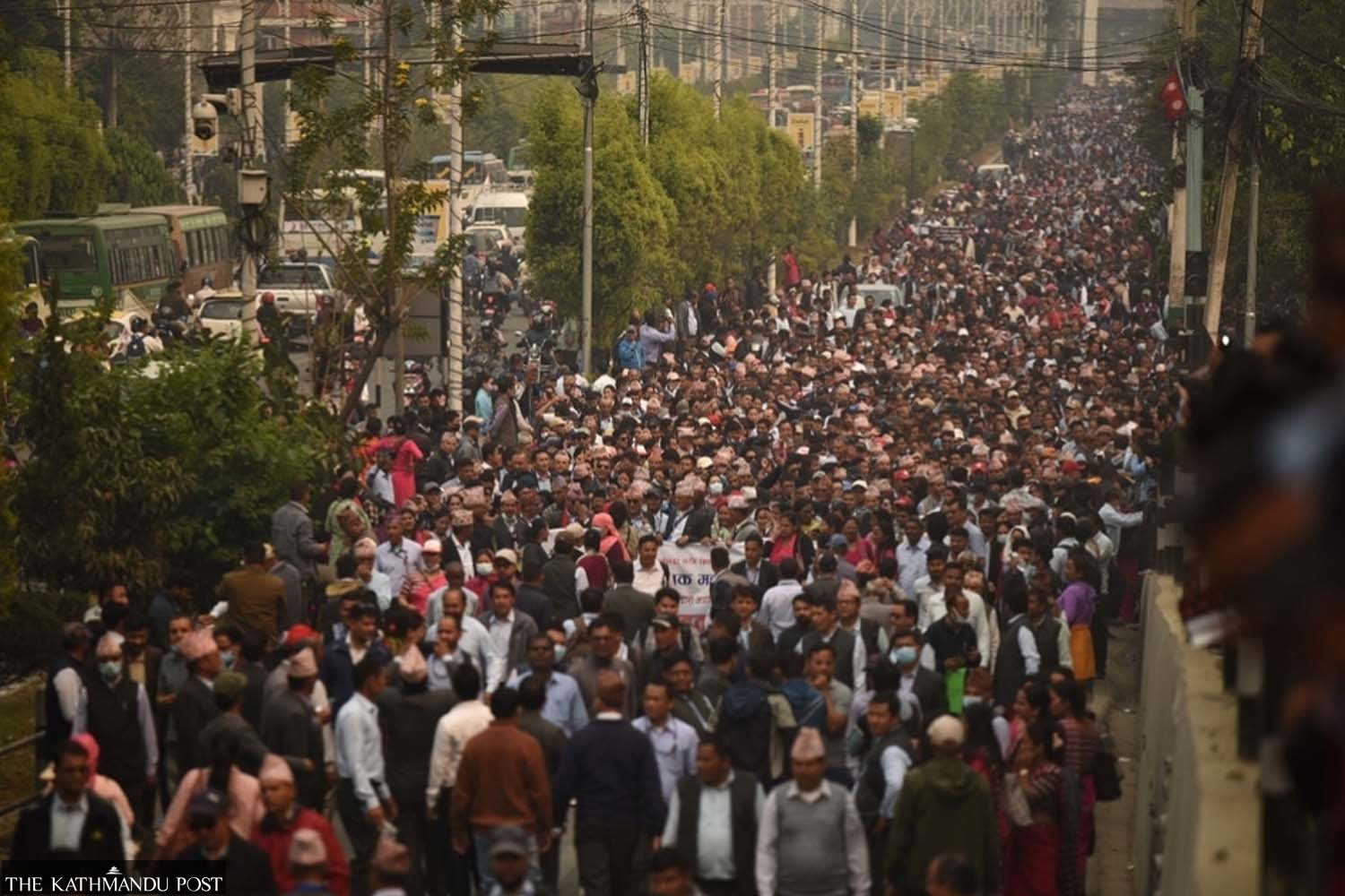 Teachers across Nepal stage mass protest in Kathmandu for Education Bill